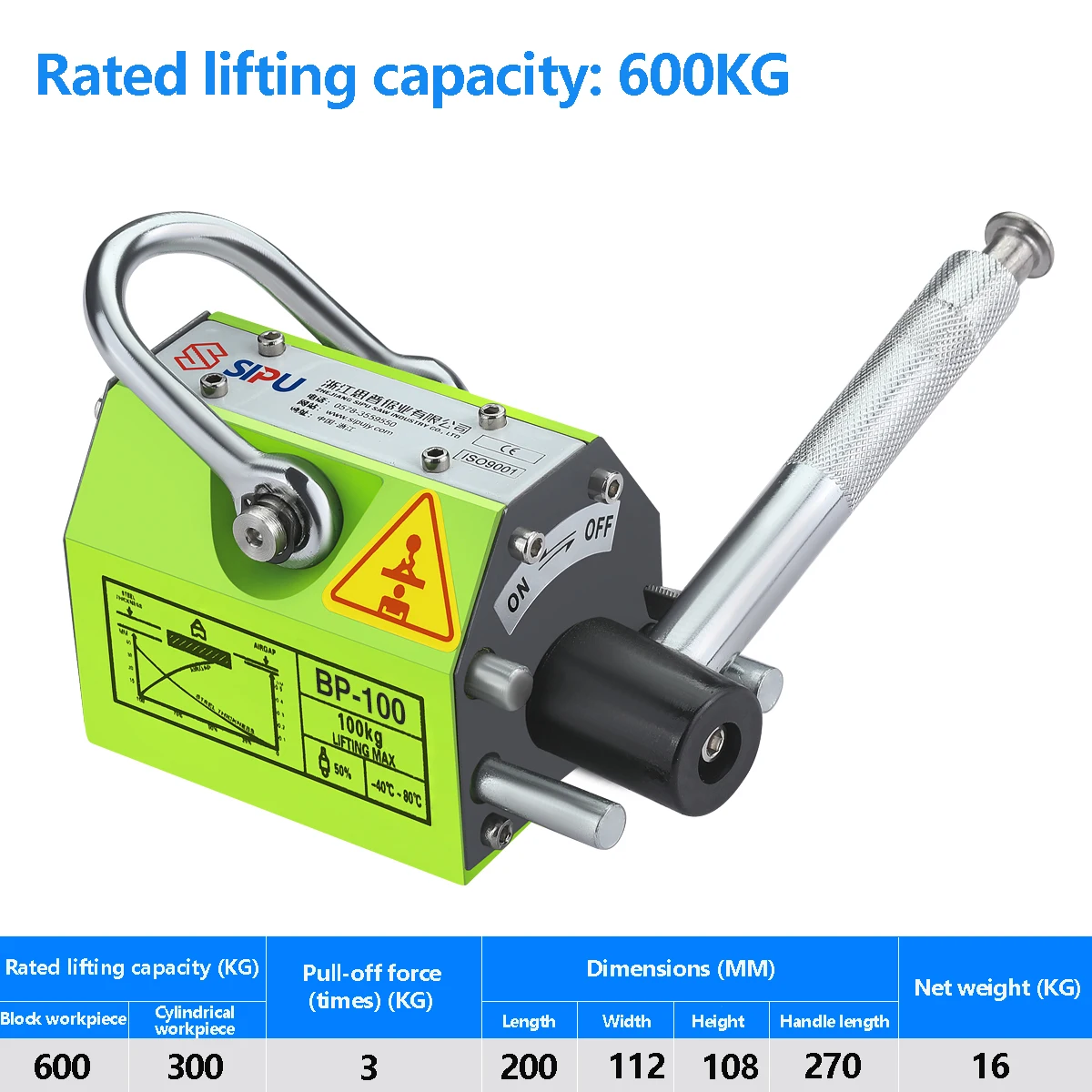 100KG-600KG Permanent Magnetic Lifter Pulling Capacity 3.5 Safety Factor Steel Lifting Magnet Lift Magnets