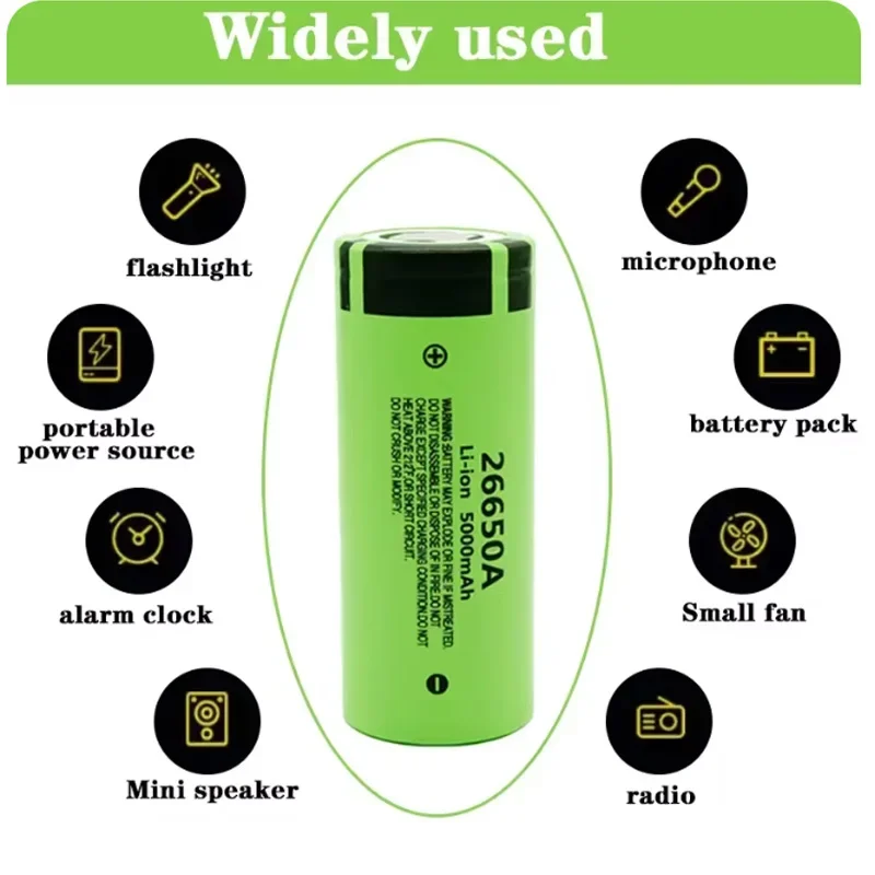 Original 26650A Lii-50A 26650 5000mAh High Capacity 3.7V Lithium Battery for Flashlight Power Bank Li-ion Rechargeable Batteries