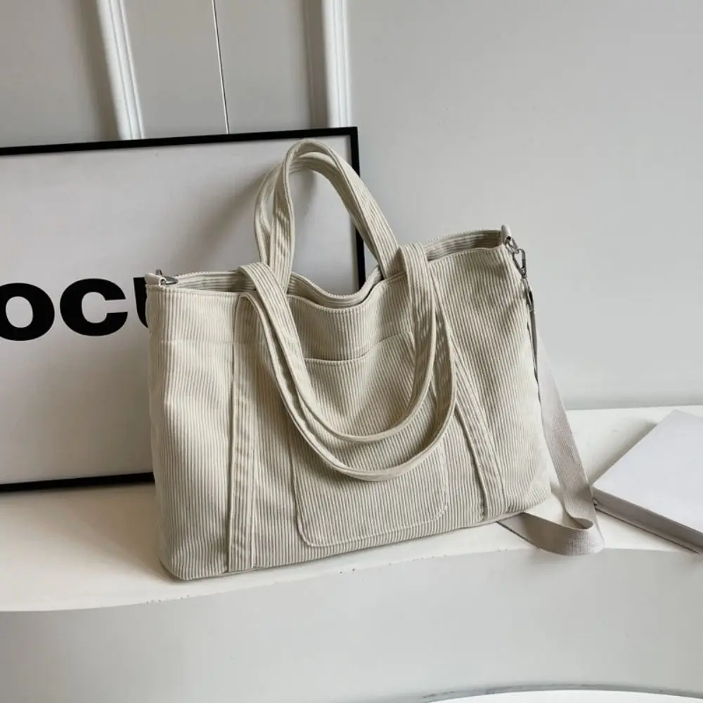 

Fashion Solid Color Corduroy Shoulder Bag Casual Large Capacity Canvas Tote Bag Korean Style Handbag Crossbody Bag Travel