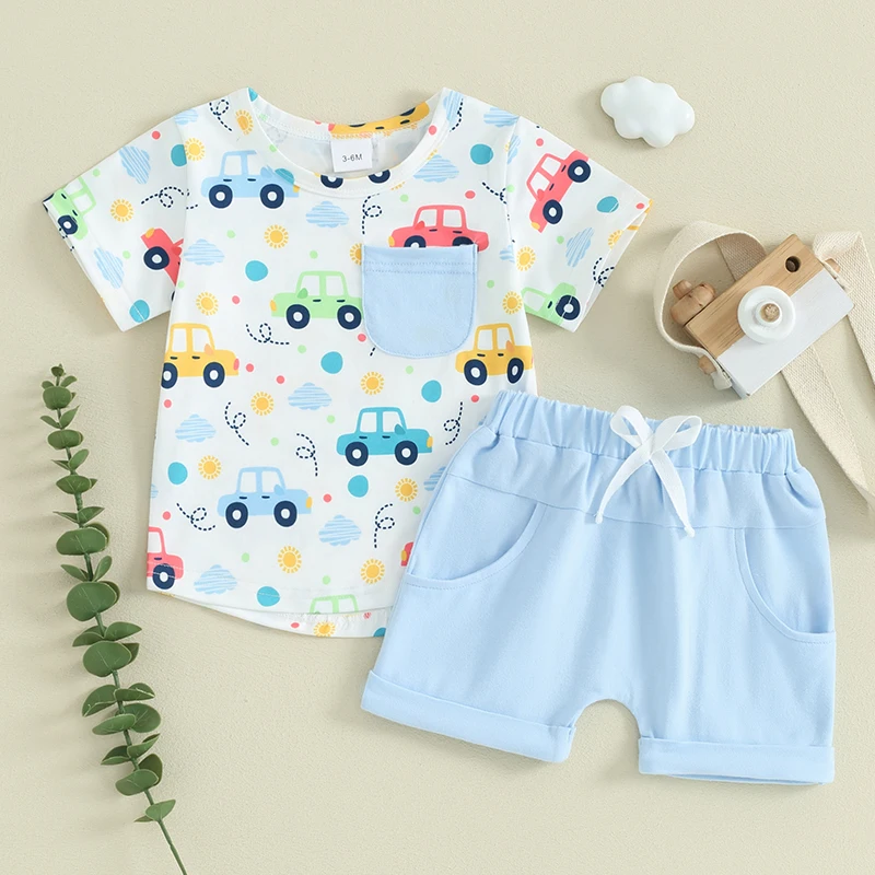 

Summer Baby Clothing Set Casual Baby Clothes Set Kids Short Sleeve Car Print Tshirt Shorts Infant Baby boy Clothes suits