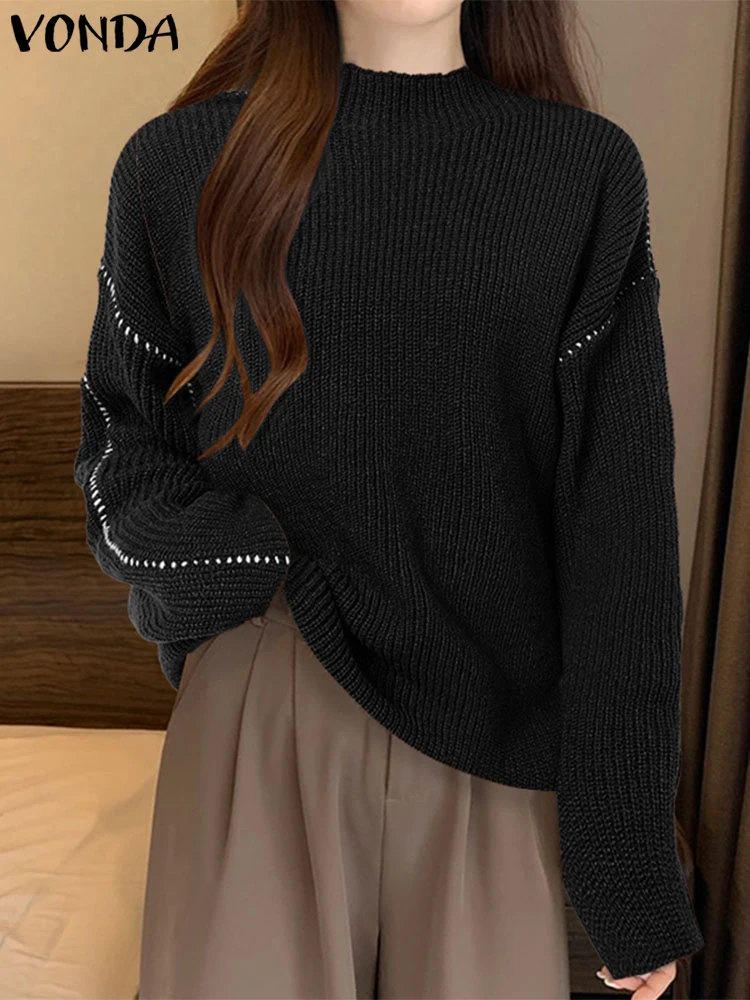 

VONDA Women Knitwear Sweater 2025 Fashion Turtleneck Autumn Winter Long Sleeve Casual Solid Knitted Pullover Sweater Jumpers