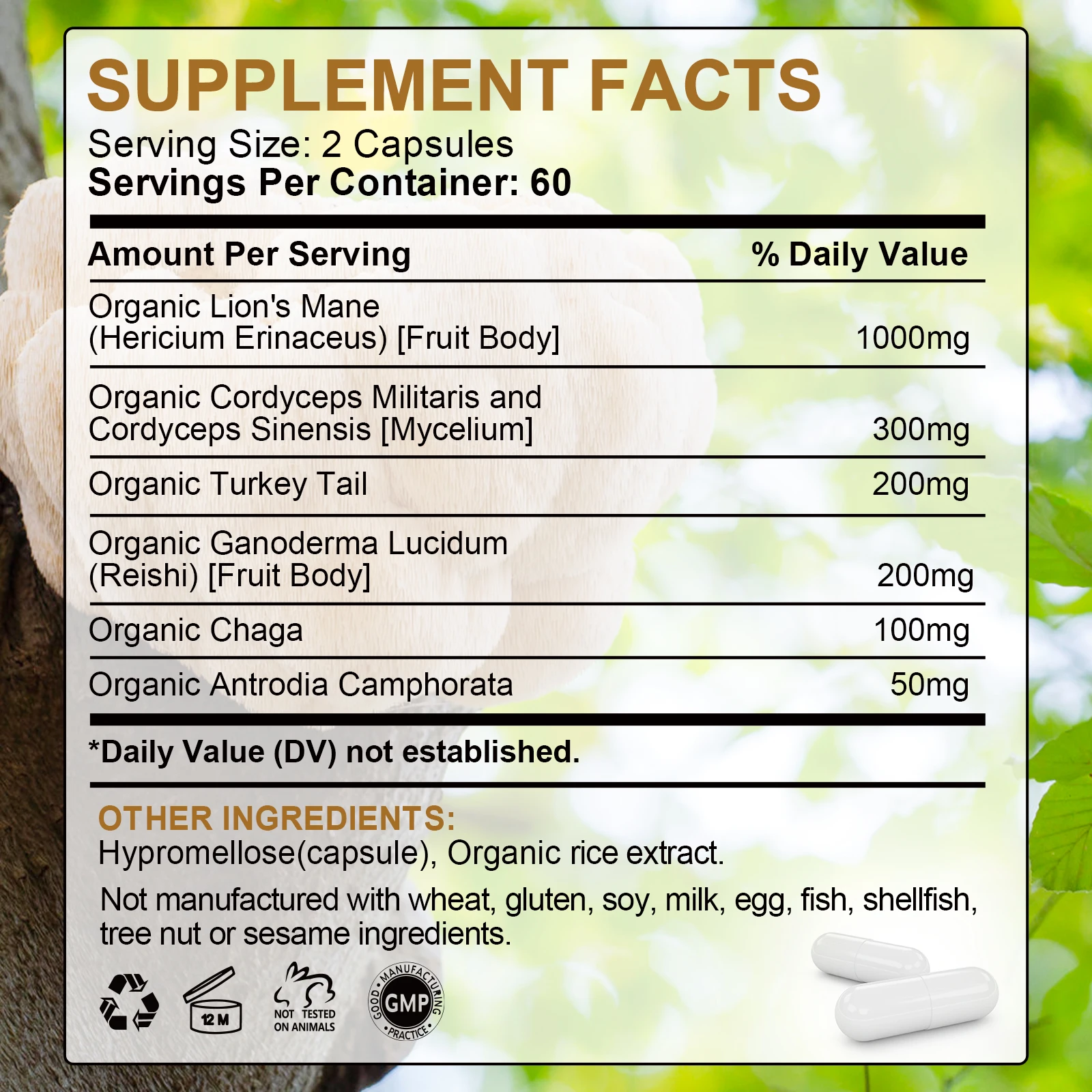 BEWORTHS Lion's Mane Mushroom Capsules Strengthens Memory and Cognition Brain, Immune Health Support