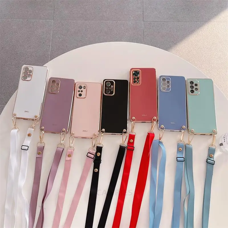 Redmi Note 8 7 9 Pro 8t Crossbody Lanyard Plating Case For Xiaomi Redmi Note 10 11 Pro 4g 11pro 5g Cord Silicone Cover Note11 S