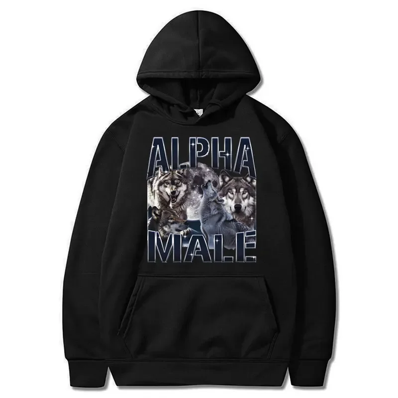 Wolf Pack Hoodie Unisex Alpha Male Moon Funny Retro Vintage Aesthetic Cool Trendy Oversized Casual Sport Sweatshirts