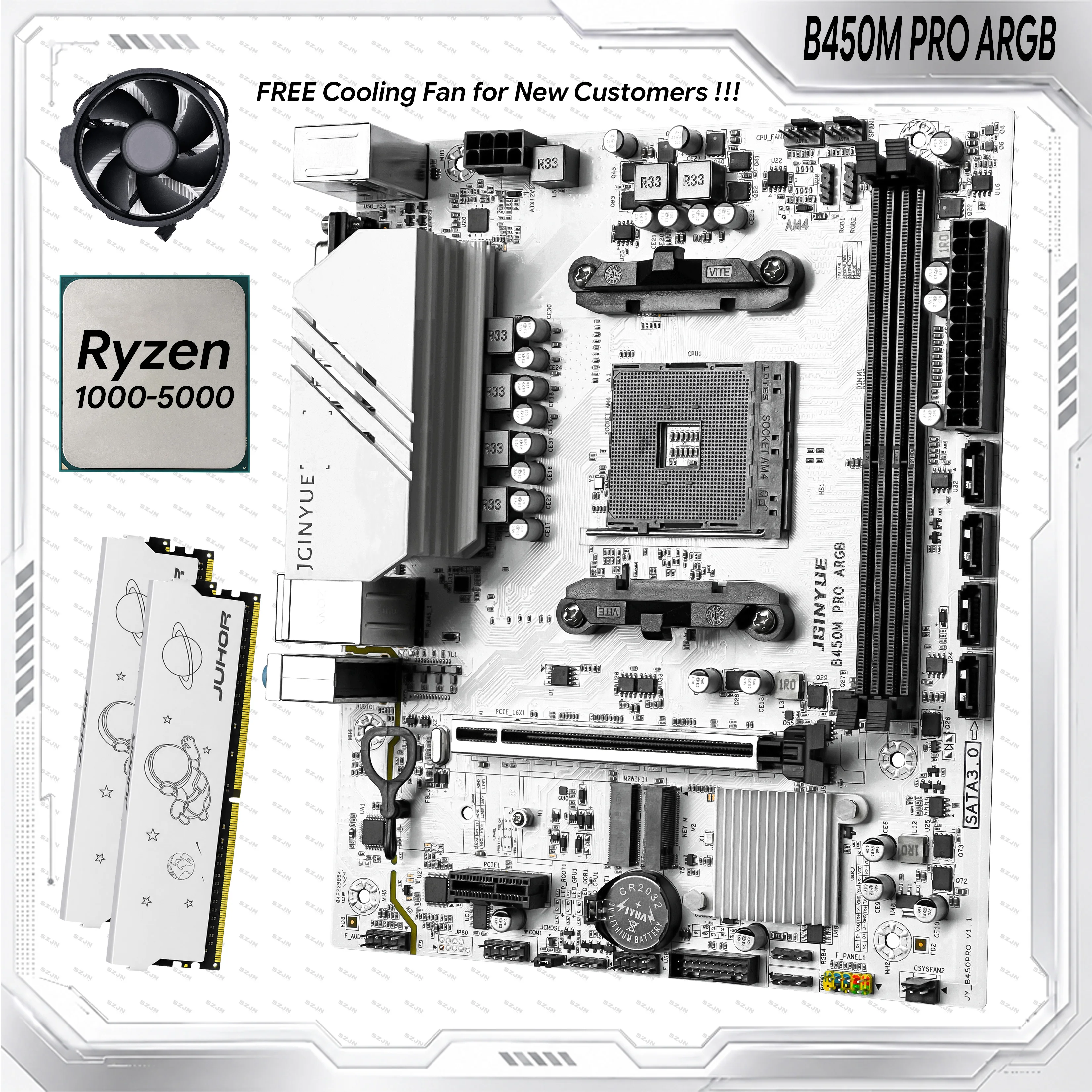 Kit de placa base JGINYUE AM4 conjunto de placa base B450M con procesadores Ryzen R5 5500 2*16GB = 32GB DDR4 3200 memoria de doble canal