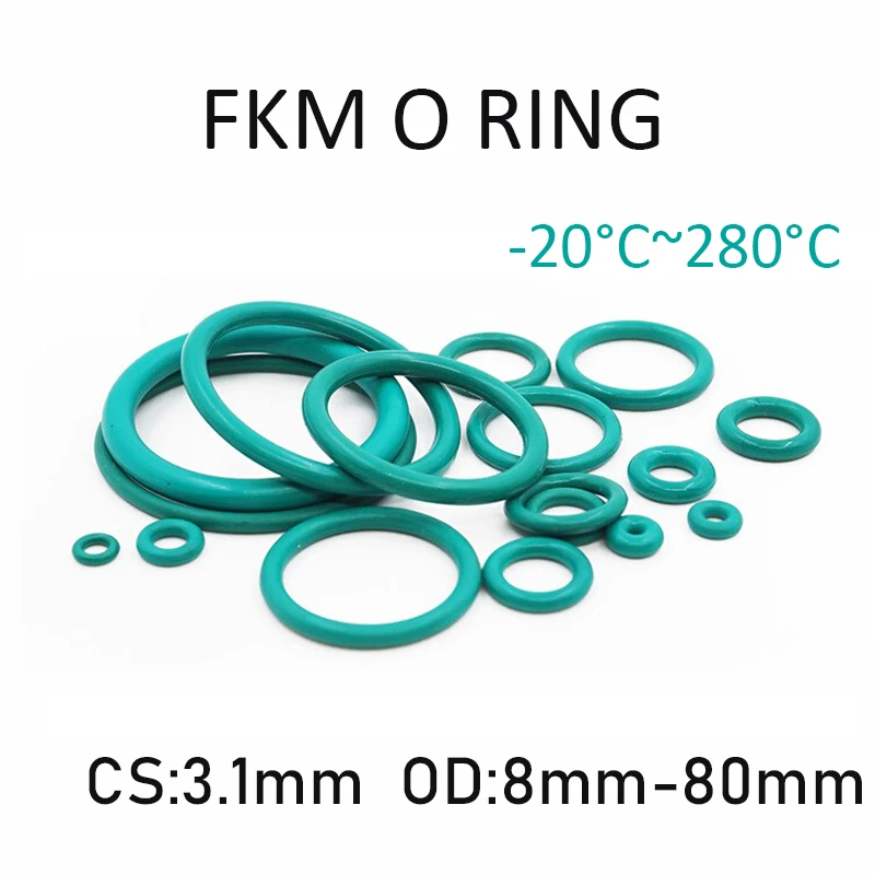 

FKM Green Fluorine Rubber O Ring CS 3.1mm O-Rings Sealing Gasket Washer OD 8mm ~ 80mm Oil Resistant Acid & Alkali Resistant