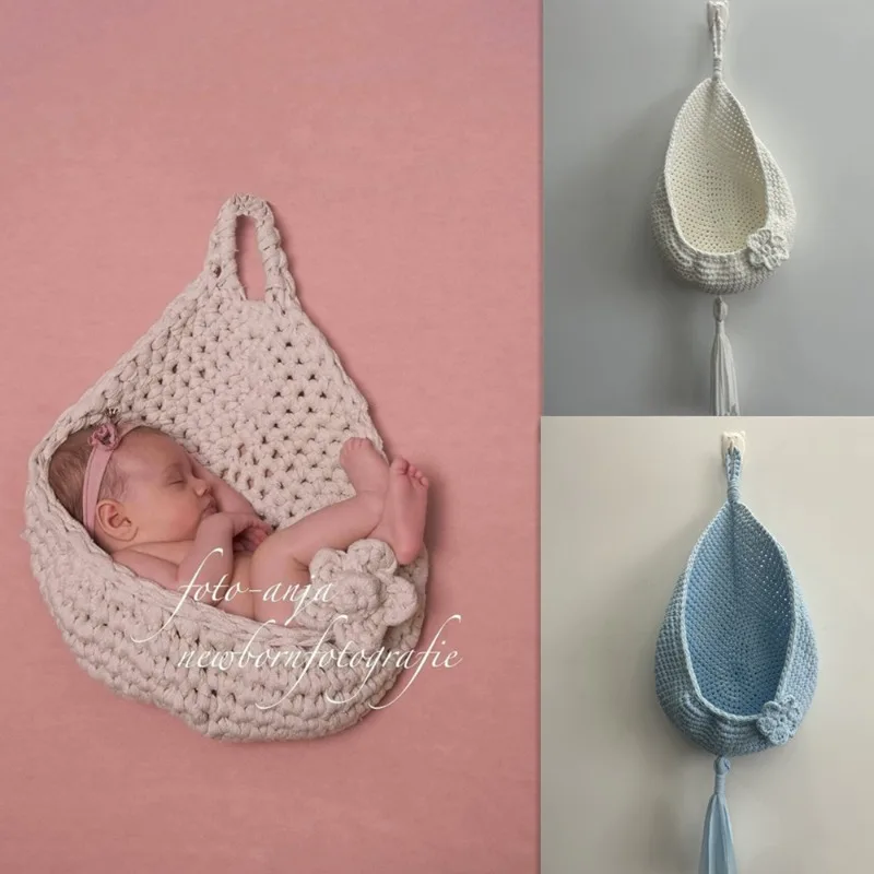 Newborn baby photography props 100 days crib white shooting auxiliary hand-woven hammock