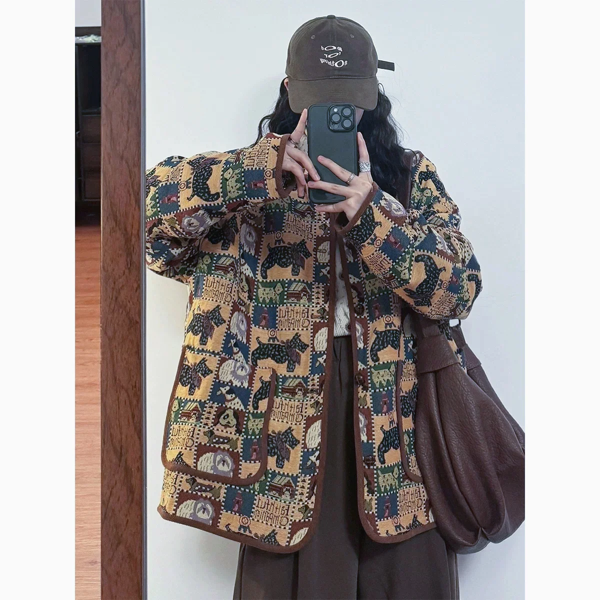 Luźny, retro, swobodny płaszcz z haftem, stójką, odzież wierzchnia damska, modny, wiosenno-jesienny, japoński styl, krótki płaszcz.