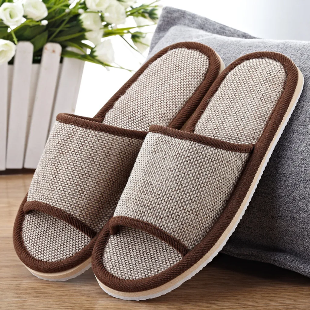 

Womens Mens Couples Fashion Casual Home Slippers Indoor Floor Flat Shoes Male And Female Couple'S Solid Color Home Linen Slipper