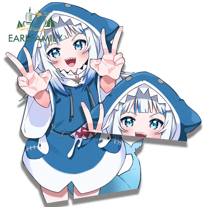 EARLFAMILY Hololive Gawr Gura Peeker Car Sticker Super Cute Girl Street Signs Laptop Waterproof Sunscreen Custom Printing