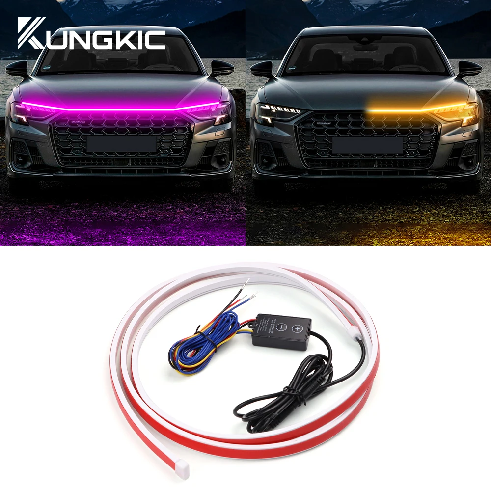 ไฟหน้าประดับตกแต่งภายนอกรถ LED สีชมพูแถบไฟตกแต่งภายนอก12V สากล