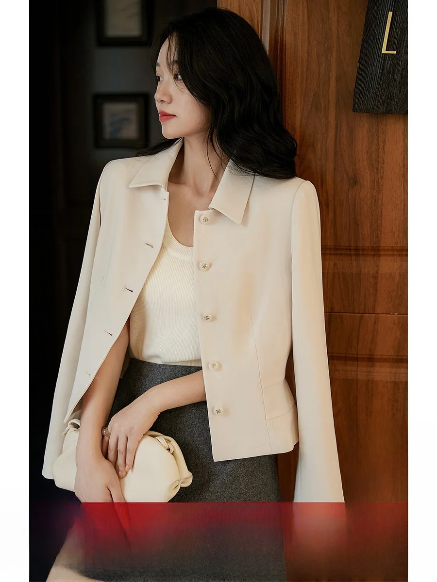 

Ele Faionable Waist-Cinching ort Jaet Tee-acetate Material Commute Sle Women's Premium Quali Autumn Outerwear