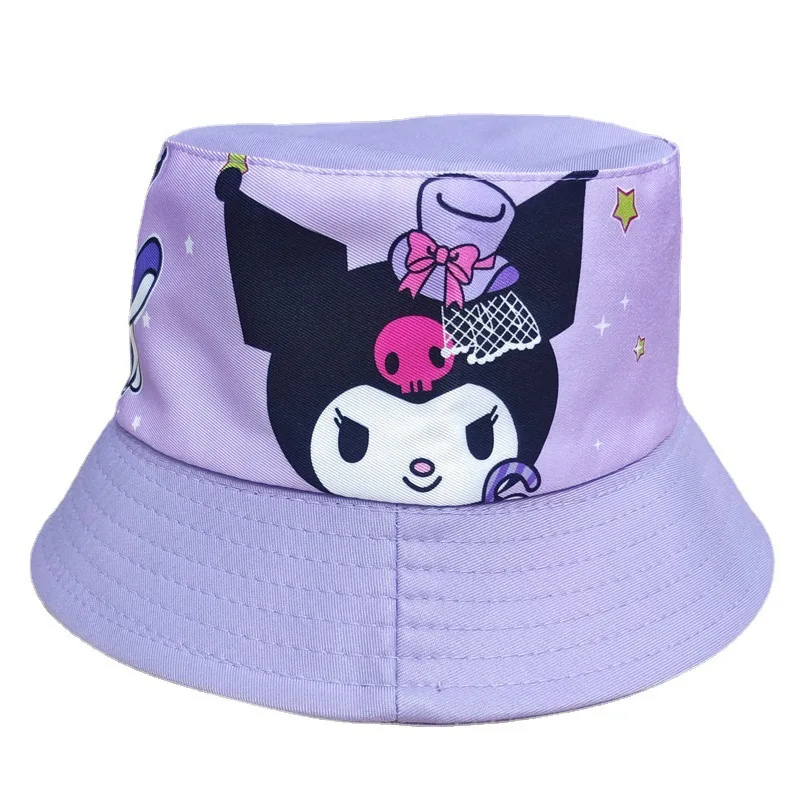 Sanrioed Kuromi Panama Hat for Kids Cartoon Fisherman Cap Anime Cute Big Ear Kids Bucket Hat Summer Outdoor Sun Protection Hat