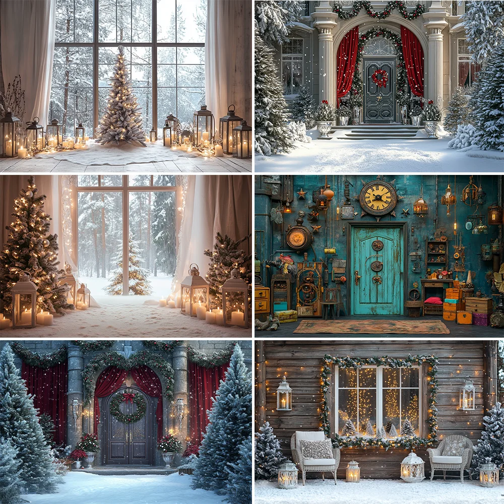 

Photography Background Winter Christmas Windows Forest Snow Xmas Tree Kids Family Portrait Decor Backdrop Photo Studio