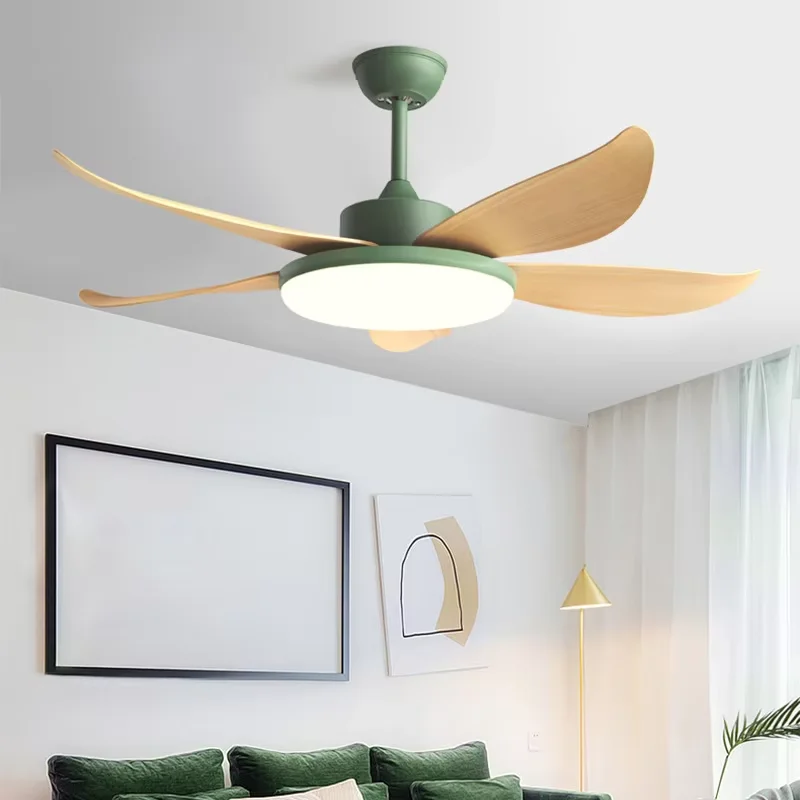 Nordic LED Ceiling Fan with Light 42in 58inch DC Silent 5Blades Big Wind Ceiling Fan Lamp Ventilator Living Room Dining Bedroom