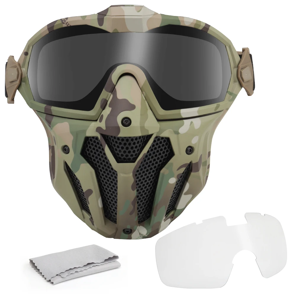 Full Face Mask Tactical Airsoft Paintball Face Mask with Fan Breathable Anti-fog Hunting Shooting Protective Mask Goggles