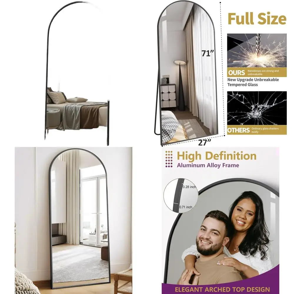 

71 Arched Full-Length Mirror with Explosion-Proof HD Glass - Large Wall or Floor Mirror for Home Decor