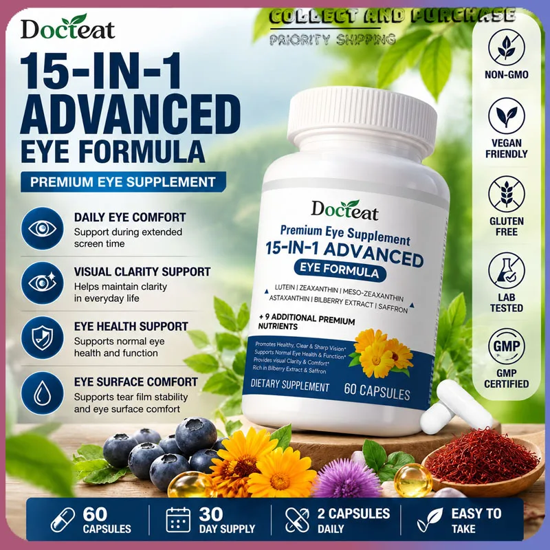 Docteat 15-IN-1 Advanced Eye Formula with Omega-3 & Astaxanthin - Supports Tear Film Stability Comfort 60 Capsules