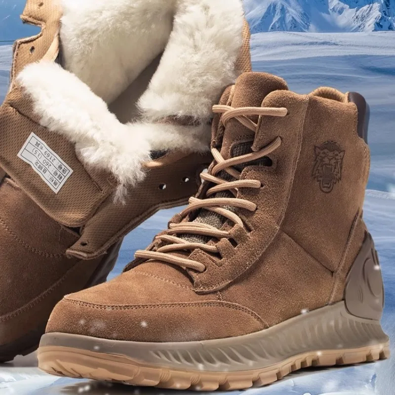 أحذية صوف دافئة الذكور البقرة المدبوغ المشي لمسافات طويلة حذاء من الجلد غير رسمي الشباب الشتاء الثلوج أحذية الرجال الفراء الدانتيل يصل عالية أعلى سميكة #3