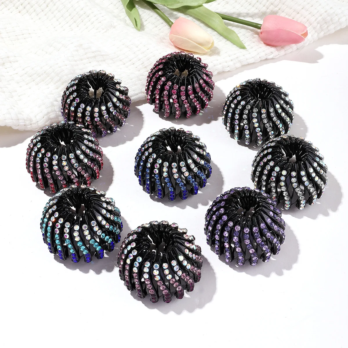 Заколка для волос с градиентом и стразами «Птичье гнездо», крутая выдвижная заколка для девочек, модная заколка для головы с шаром для девочек, аксессуары для волос