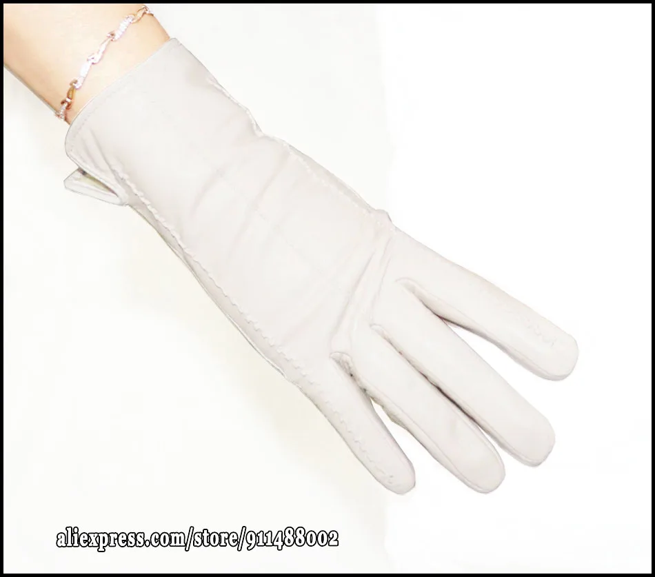 Leather gloves women's sheepskin flannel lining winter warmth high-grade black touch screen color leather gloves driving new