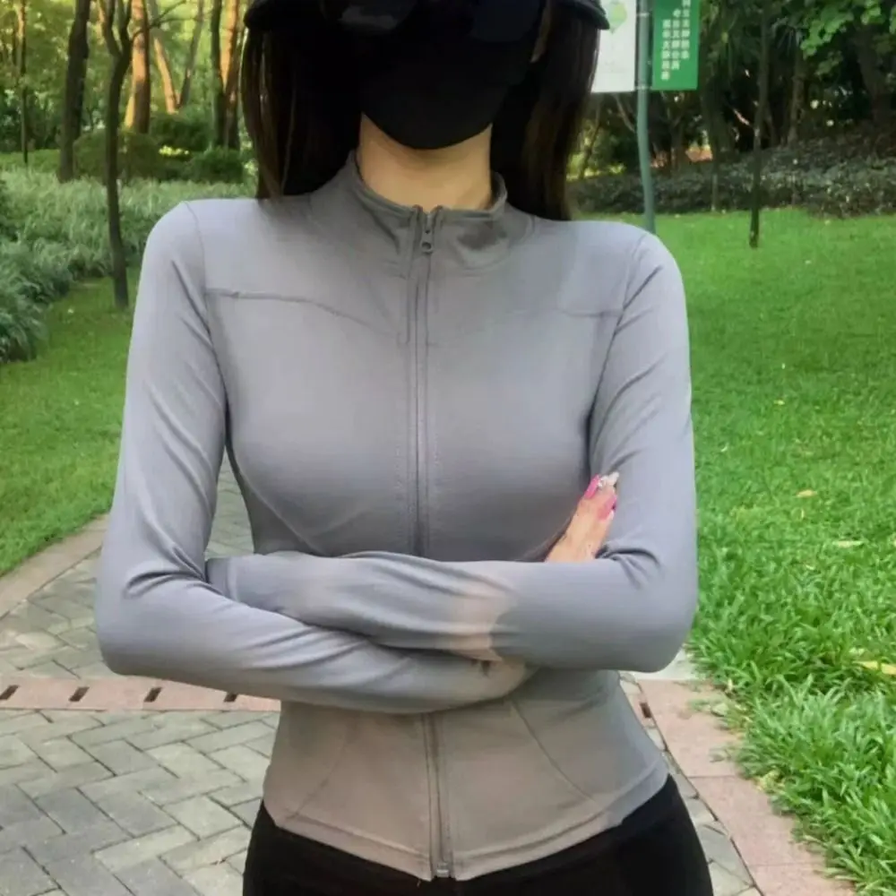 Simple Ice Silk Sun Protection Top Women Stand Up Collor Anti-UV Yoga Jacket Coat Thin Long Sleeve Quick Dry Sweatshirts Women