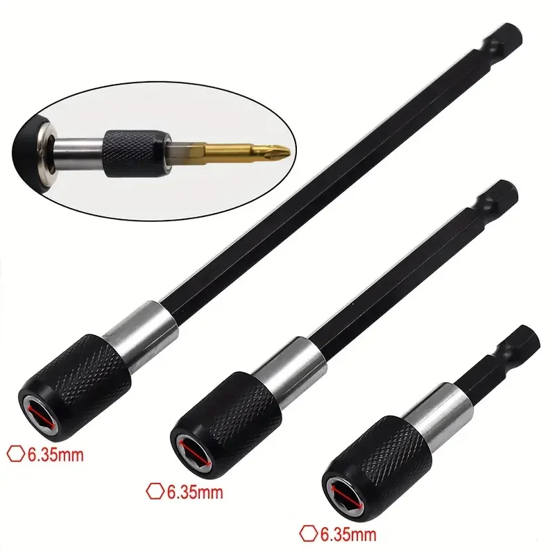 3-Piece Set of Hex Quick-Release Self-Locking Extension Rods, Electric Drill Driver Quick Conversion Rods, Screwdriver Extension Rod Tools