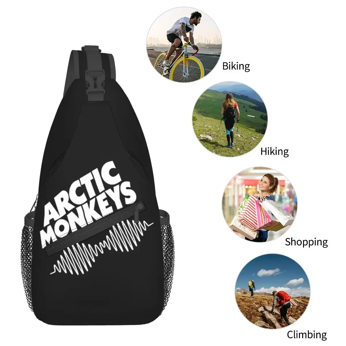 Audio Waves-bandolera pequeña para el pecho, mochila de hombro cruzada para senderismo, monos Arctic, Indiemusic Indierock, paquete informal