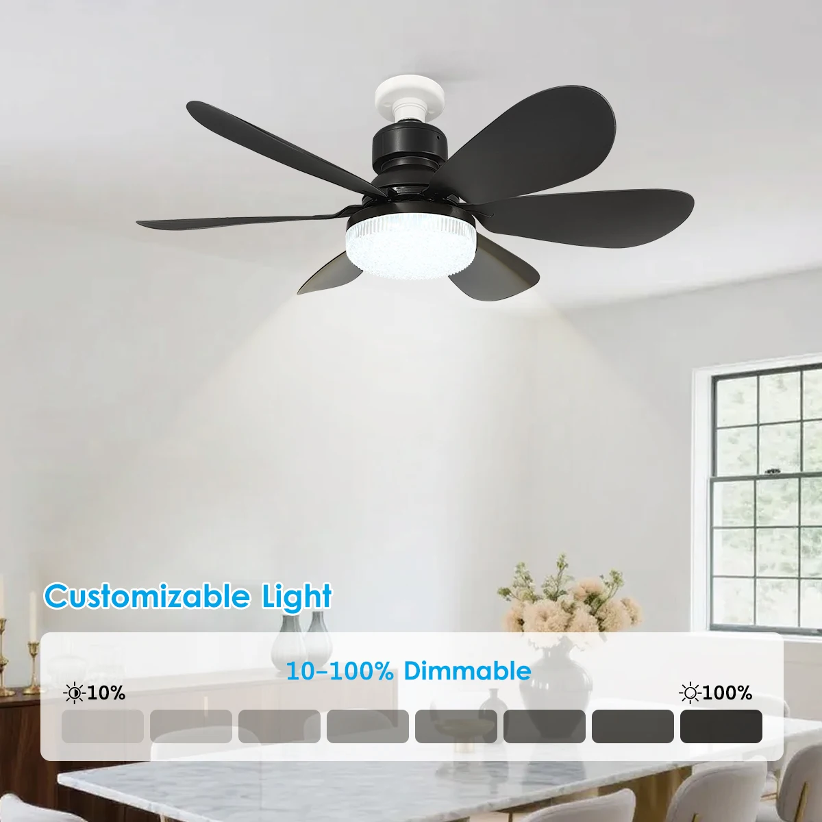Ventilador de Techo Inalámbrico con Luz LED para Cocina, Dormitorio o Habitación Pequeña, con Control Remoto