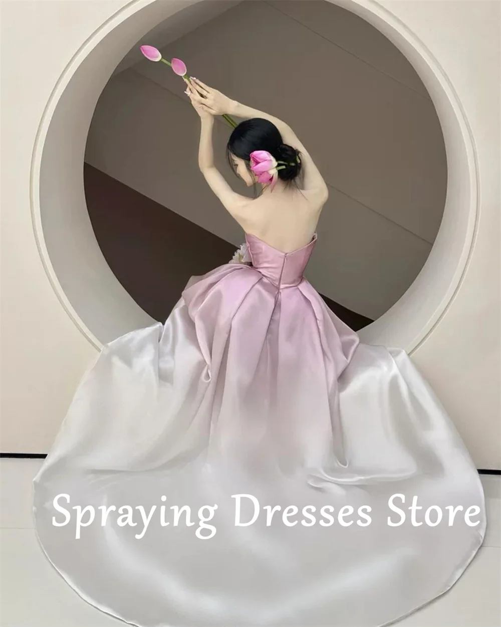 SPRAYING Gradient Pink Wedding Reception Dress Photo Shoot Strapless A-line Evening Dresses Floor-Length Bridal Gown Custom Made