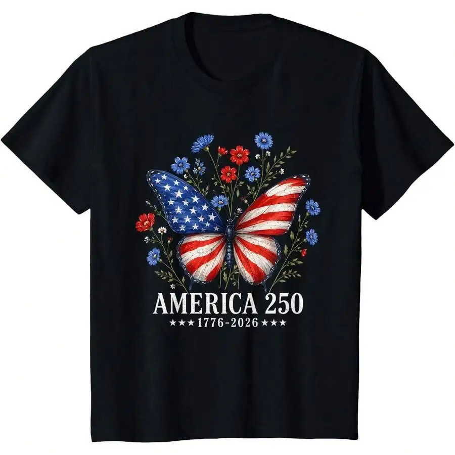 America US Flag 250 1776 2026 250Th Anniversary 4Th Of July T-Shirt 100% Cotton Trendy Y2K Short-Sleeve Tee-Soft, Quick-Drying,