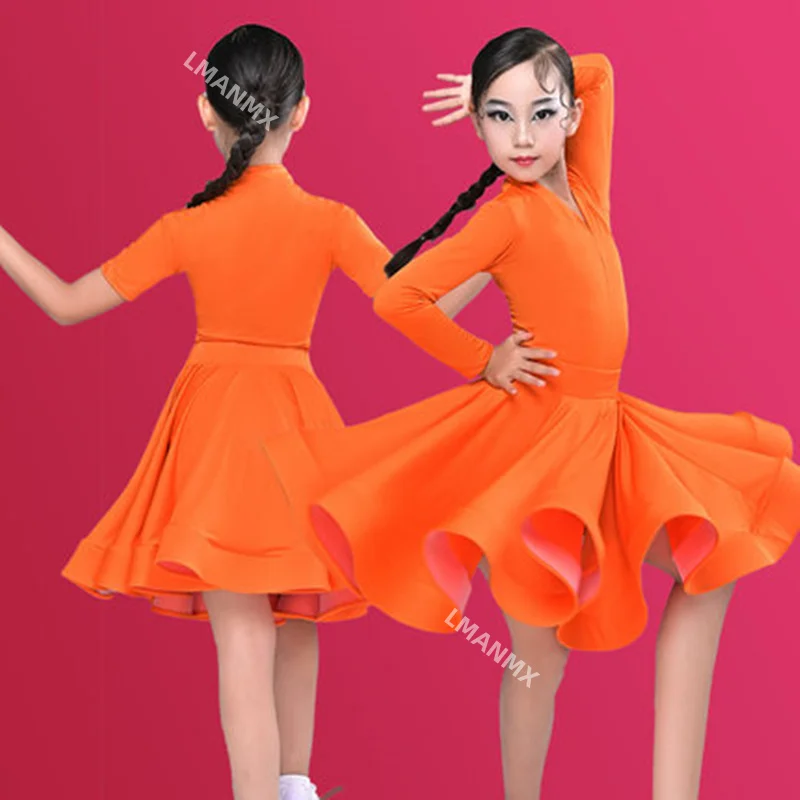 Girls Professional Latin Dancing Dress Kids Ballroom Salsa Dance Wear Clothing Children's Competitions Latin Stage Wear Clothes