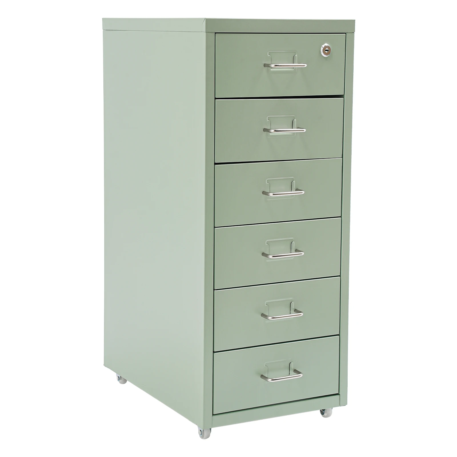 Lockable Rolling Metal File Cabinet| 6-Drawer Home Office Document Storage Container with Wheels| Off-white/Green/Yellow