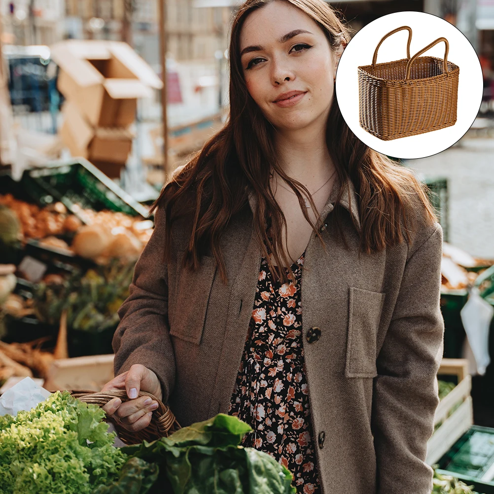 

Multipurpose Plastic Woven Basket Stylish Handheld Storage Solution for Home Hotel Decor Convenient Sundries Organizer Basket