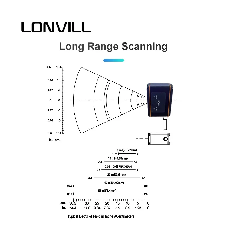 

LONVILL Wholesale USB RS232 Fixed 1D Code Reader Industrial Long Range Scanning Laser Barcode Scanners
