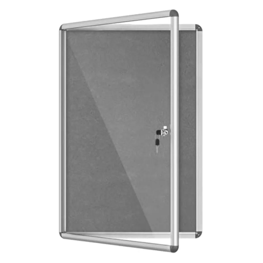 

36"x24" Enclosed Bulletin Board Lockable Weather-Resistant Aluminum Cork Noticeboard for School and Office Silver Frame w/Grey