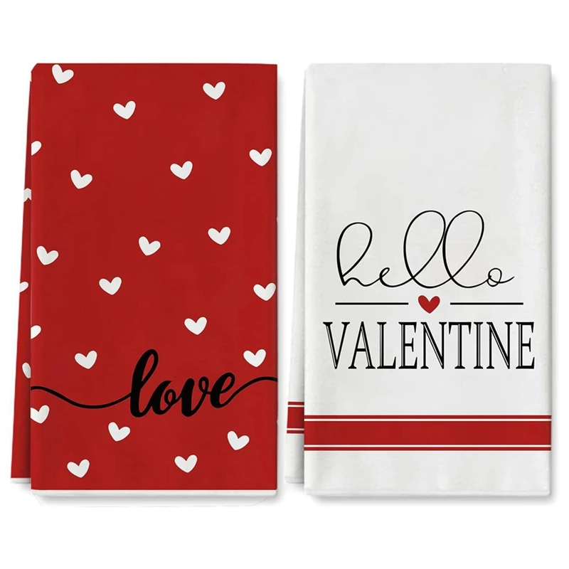 

Valentine's Day Kitchen Towels Set Of 2, Love Valentine's Day Dish Towels 3D Printed Towels Durable Easy To Use 43X66cm