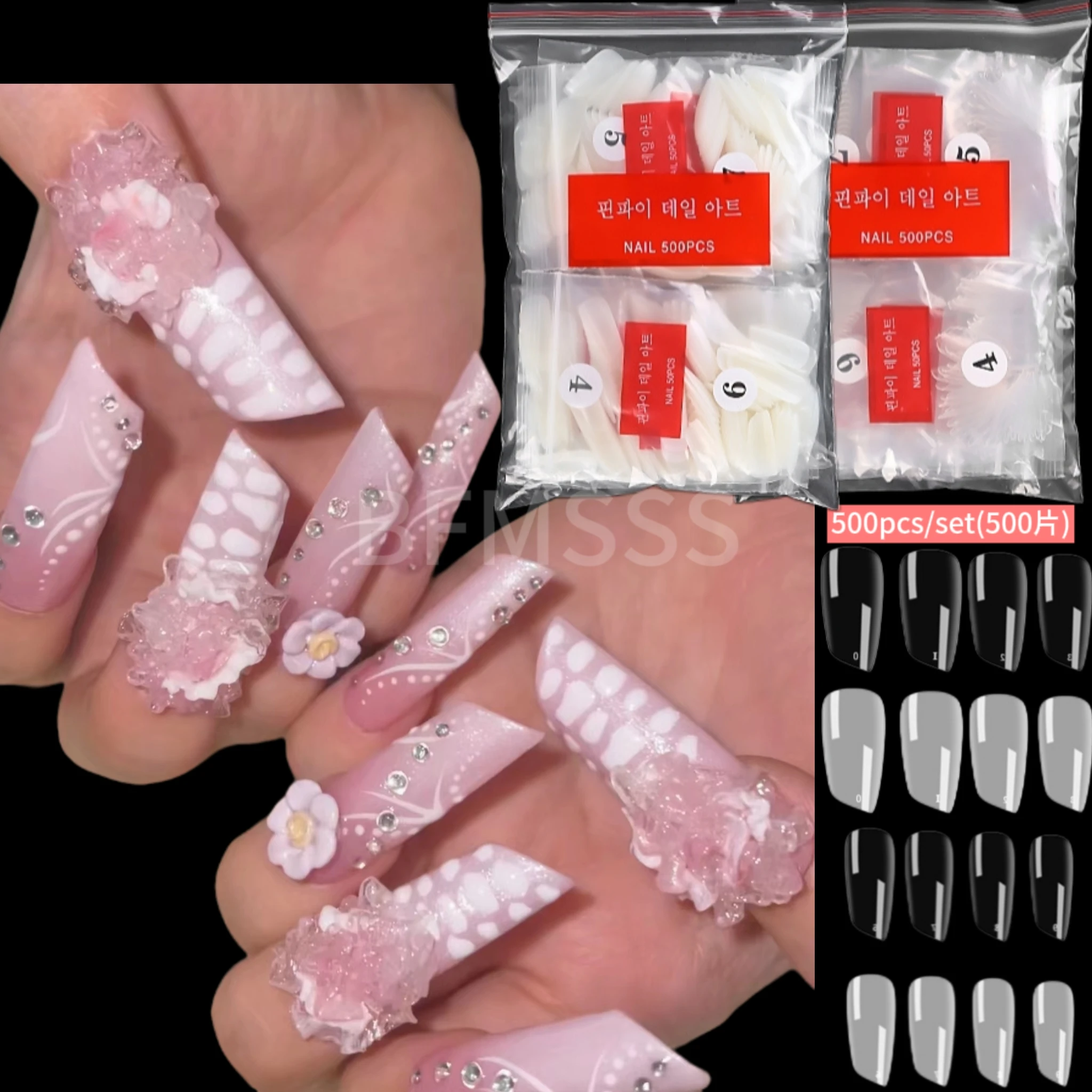 Faux Ongles en Forme de Rouge à Lèvres, Patch de Ballet Oblique, Sans Trace, Extension Naturelle Entièrement Appliquée, 500 Pièces