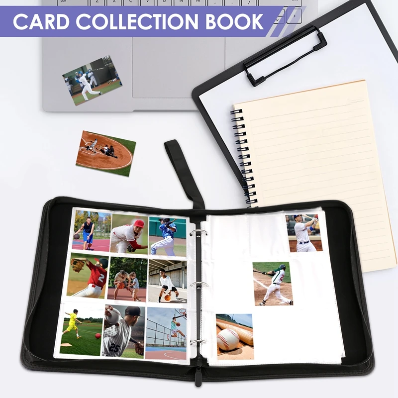Trading Card Binder, 9 Pockets Baseball Card Binder Sleeves With Zipper, Card Case For Game/Football/Baseball Card-AC47