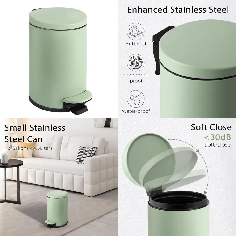 

Маленькое мусорное ведро с крышкой с мягким закрытием, мусорное ведро для ванной комнаты объемом 4,5 литра / 1,2 галлона, мини-ступеньковое мусорное ведро, мусорное ведро из нержавеющей стали