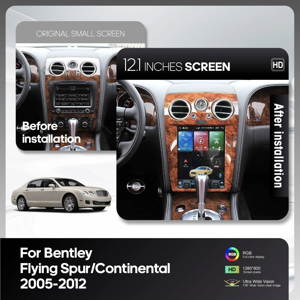 12. Inch Android13 MediaCarPlayer For Bentley Flying Spur/Continental 2005-2012 GPS Navigation 8Core 8+256G CarPlay 4G 360Camera