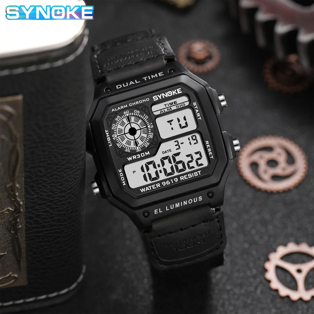 Synoke Outdoor Military Digital Watch For Men Fashion Retro Nylon Canvas Strap Sports Waterproof Watch Multifunctional Luminous