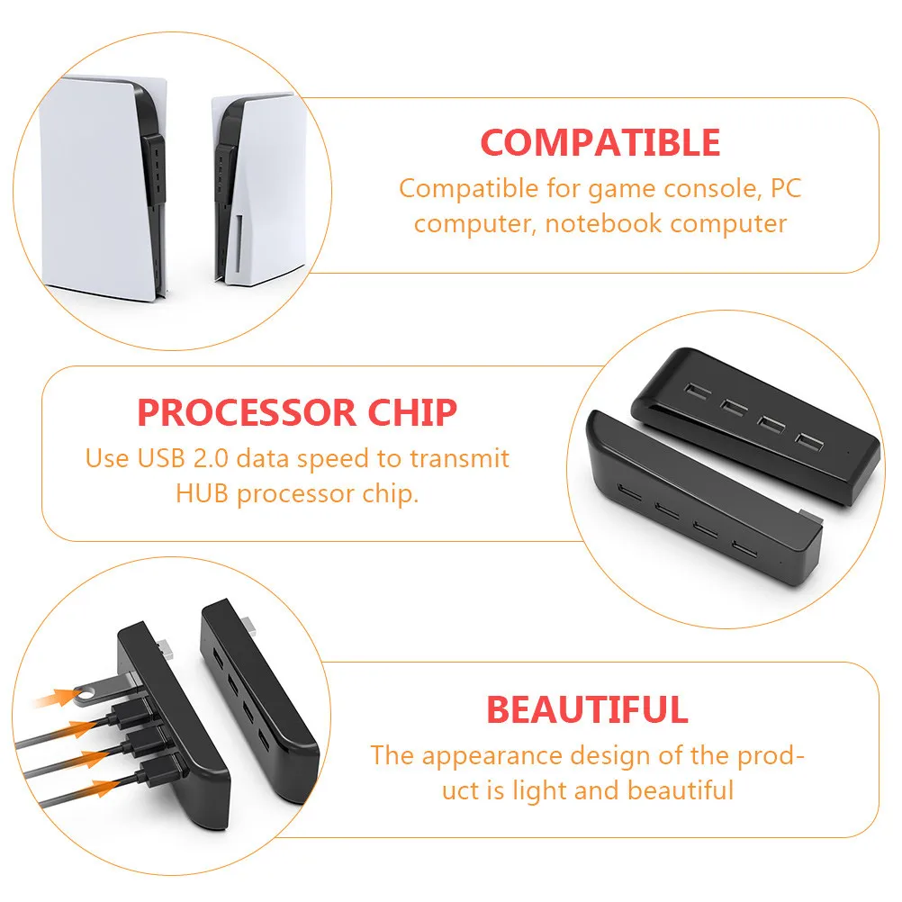 

4-портовый USB-хаб для расширения портов, USB 2.0, разветвитель для передачи данных, для игровых консолей, ПК, настольных компьютеров, ноутбуков, док-станций, компактный дизайн
