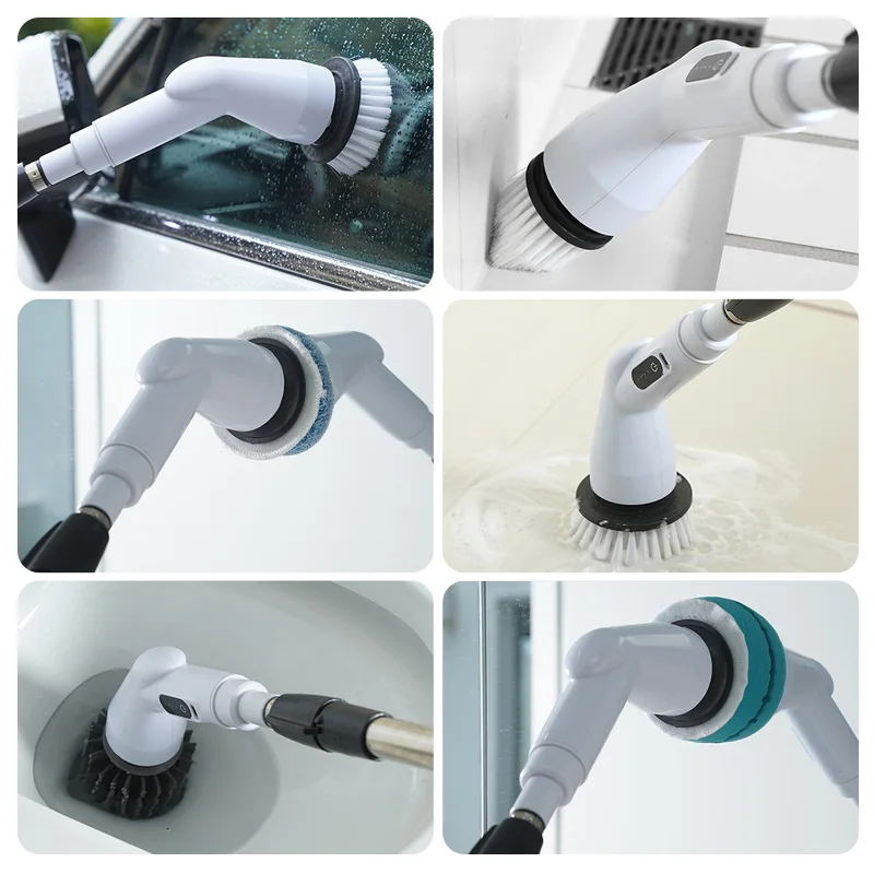 New 8-in-1 LCD Cordless Electric Cleaning Brush with Long Handle, Retractable Bathroom Toilet Floor, Electric Cleaning Brush