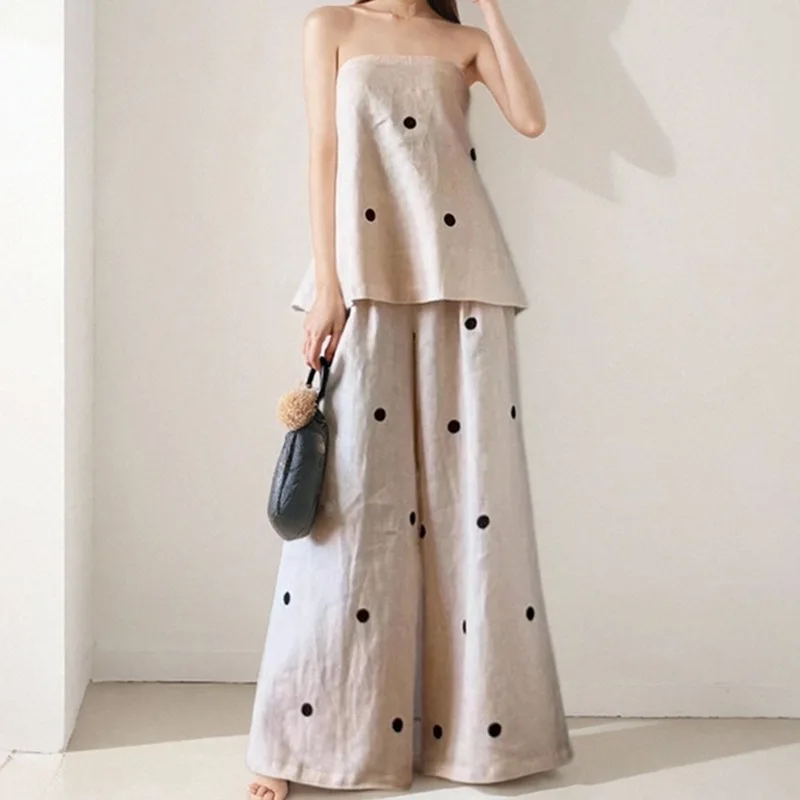 

2025 New European and American Women's Clothing Design Polka Dot Tube Top Casual Style Women's Clothing Autumn Women's Suit