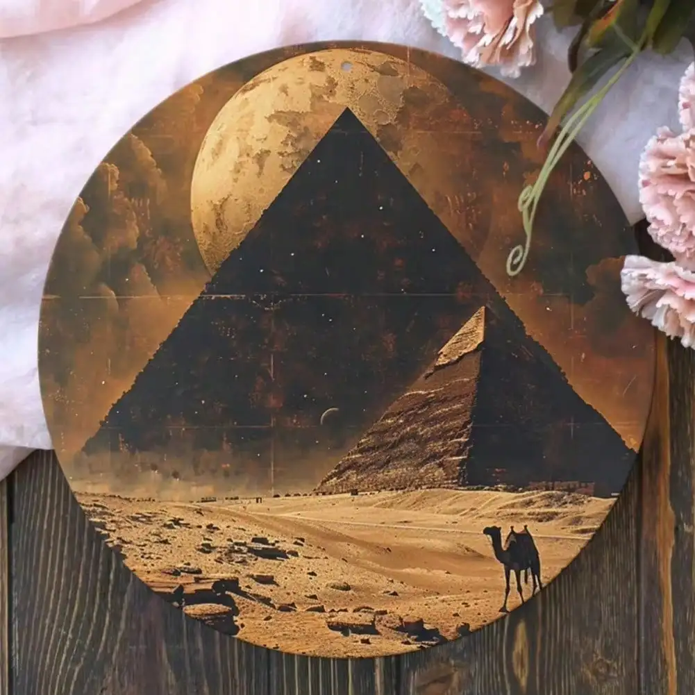 Metal Wall Art Desert Pyramids, Retro Office Decor Wall Hanging for Men's Cave Lounge Home Bar Cafe