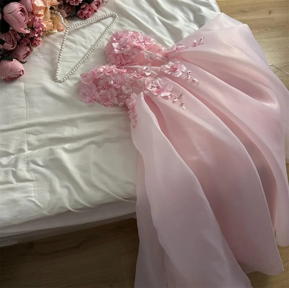 Amanda Baby Pink Organza vestidos de fiesta Lace Embroidery A-line فساتين سهرة Elegant Sleeveless Ankle-length Party Dresses