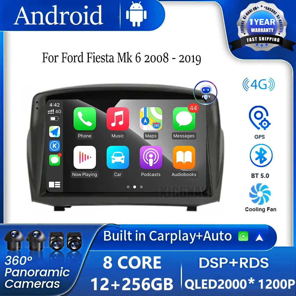 

QLED Android OS 9 inch For Ford Fiesta Mk 6 2008 - 2019 Car Radio Multimedia Video Player Navigation GPS CarPlay Auto BT No 2din