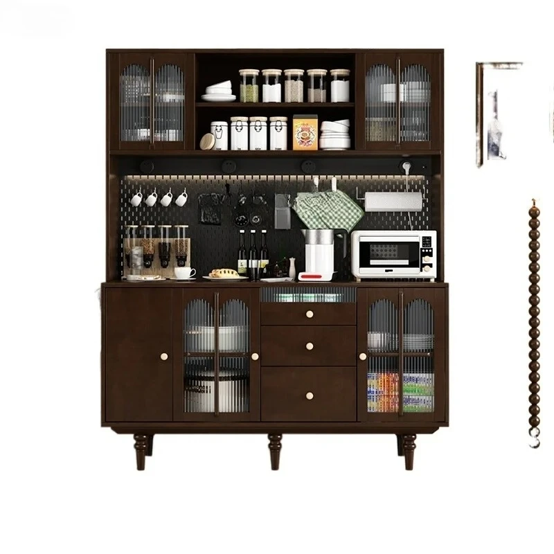 Retro Solid Wood Sideboard Cabinet Wire-Wrap Board Integrated High Cabinet Storage Cherrywood