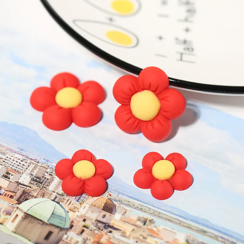 20Pcs Resin Red Flower Flatback Cabochon Scrapbooking Hair Bows Center Craft DIY Phone Case Decoration Accessories Embellishment